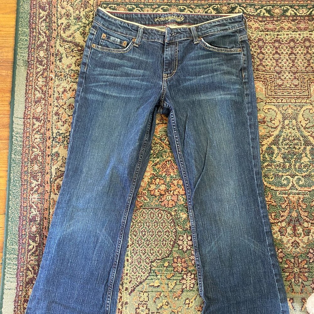Vintage American Eagle Hipster Jeans Size 12 Reg Flare Y2K Dark Wash Low Rise